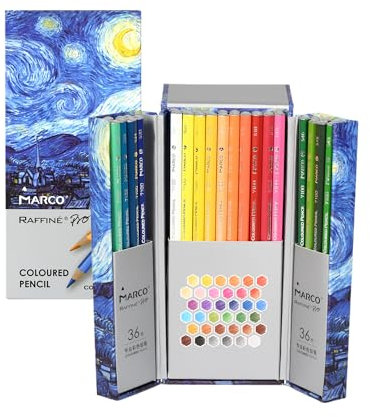 MARCO Buntstifte für Erwachsene, 36 Farben farbstifte,Holzstifte Öl Buntstifte Set Professionelle Künstler Stifte, Ölbasierte Farbstifte für Malen & Zeichnen, Ideal für Künstler & Erwachsene