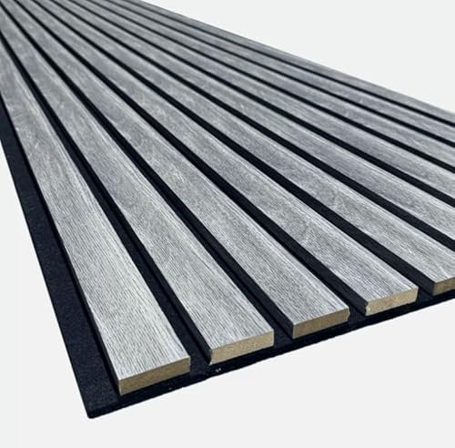 Premium Wide Slat Acoustic Wall Panelling 2400mm x 600mm Decorative 3D (Smoked Grey (Black Felt))