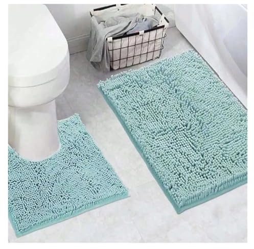 Tapis de bain rectangulaire doux et absorbant en forme de U pour décoration de salle de bain et tapis de toilette antidérapant (vert, L)