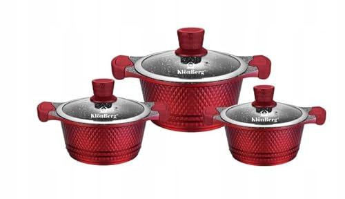Lot de 6 casseroles rouges avec couvercle, à induction, pour tous les types de feux, convient pour les plaques à induction, rouge