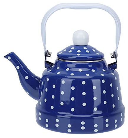 Tea Pot Enamel Teapot Stovetop Tea Kettle Dot Pattern Enameled Teakettle Enamelware Camping Coffee Boiler Hot Water Kettle for Home Kitchen 1 7L Blue Japanese T