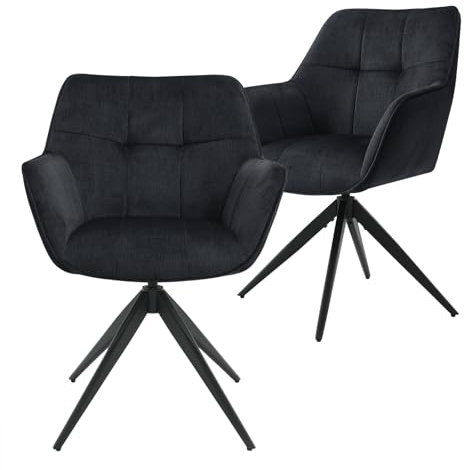 DITAIX 2er Drehstuhl Esszimmerstuhl Velours: Schreibtischstuhl 360° Drehbar Polsterstuhl mit Armlehne & Samtbezug - Drehstuhl für Büro Schlafzimmer Wohnzimmer (Black, 2er)
