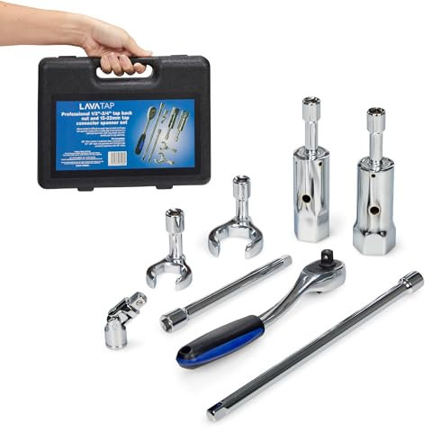 LavaTap Professional Tap Spanner Set Tapex Kit for 1/2–3/4 Back Nuts & 15–22mm Fittings | Plumbing Tools for Tight Spaces, Baths & Basins | Ratcheting Spanners with Case for Easy Access & Assembly