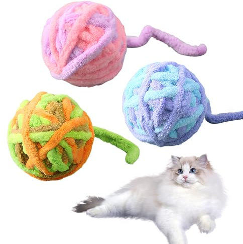 Generisch Katzen Spielzeug,3 Stck Katzenspielzeug Bälle mit Glöckchen Plüschball Katzenspielzeug Interaktiv Spielzeug für Kätzchen (5CM,Grünbraun/Maria Rot Lila/Lila Blau)