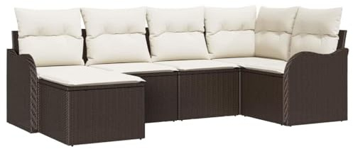 vidaXL 6-teiliges Garten-Sofa-Set mit Kissen in Braun und Creme, modulares Outdoor-Sitzmöbel, wetterfestes Patio-Möbel für eine Bequeme Lounge auf der Rattan-Terrasse, stylish und modern