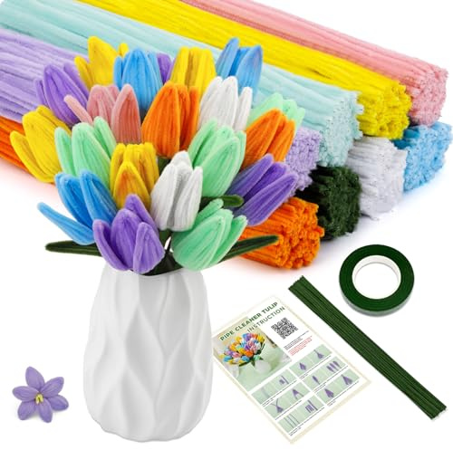 550Stück Pfeifenreiniger Blumen Set, 8 Farben Pfeifenreiniger mit Anleitung | Pfeifenreiniger Blumen Set mit Werkzeugen, Zubehör, Anleitung für Kunsthandwerk Hause Festliche Deko Pfeifenreiniger Bouquets