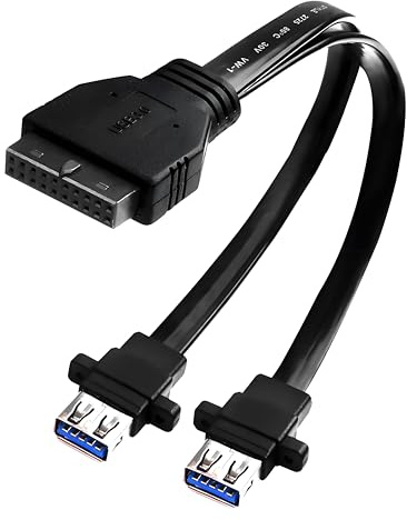 ELFJMZP Cavo di prolunga piatto femmina da 20 pin a 2 connettori USB 3.0 tipo A (con fori per le viti di montaggio) da 32 cm