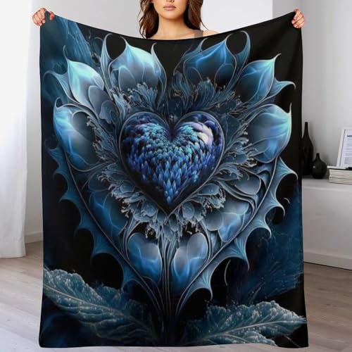 Blaues Herz Decke, Warme Decken, Wohndecke, Weich & Komfort Flannel Wolldecke, Sofadecke, Fleecedecke, Tagesdecke 100×130cm