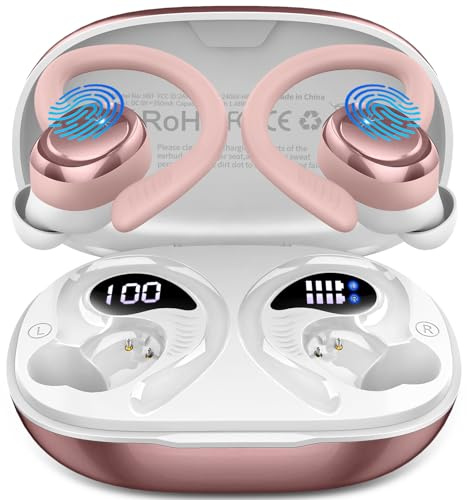 Bluetooth 5.4 Earbuds Sport, 2026 3D-Stereo Wireless Headphones Bass Ear Buds, 4 ENC Noise Cancelling Mic Earphones Running, 50+Hrs USB-C IP-X7 Waterproof in Ear Headset Workout Gym for Android iOS