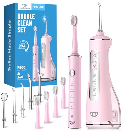 JTF Set di spazzolino elettrico e idropulsore orale, 2 in 1 per igiene orale portatile per una pulizia efficace e delicata, diverse modalità di apparecchi dentali e gengive sensibili, senza fili, per