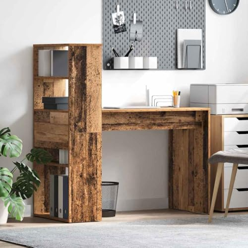 Mhdvray Bureau en bois recyclé - 113 x 54 x 120 cm - Avec 2 étagères - Design moderne - Panneau en bois robuste - Pour salon, maison, bureau, chambre d'adolescent