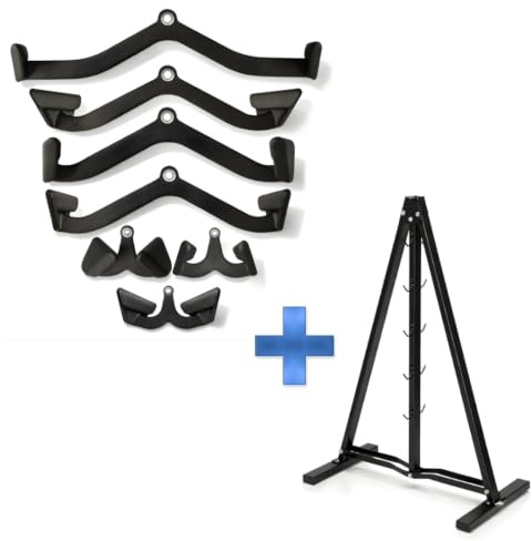 PH Fitness Multi Grip Attachment Set [7 Griffe + A-Frame Rack] – Kommerzielle Kabelmaschine Griffe mit Professionelles Aufbewahrungssystem – Lat Pulley & Rudern – Home Gym & Studio