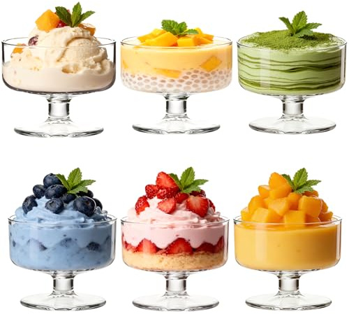 SIGONE Glass Dessert Bowls 6 Pack 180ml Clear for Pudding Shrimp Cocktail Appetizers and Milkshakes