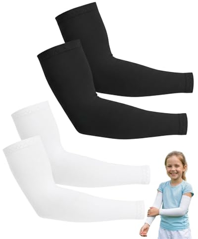 JEXOWIQ Manchons de compression anti-UV pour enfants, manches sportives respirantes pour le basket-ball et le football, protection solaire pour garçons et filles