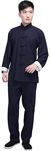 G-LIKE Kung Fu Herren Anzug - Traditionelle Chinesische Kampfkunst Tai Chi Qigong Wing Chun Shaolin Wushu Lange Ärmel Training Freizeit Kleidung Uniform Jacke Hose (Marineblau, XXL)