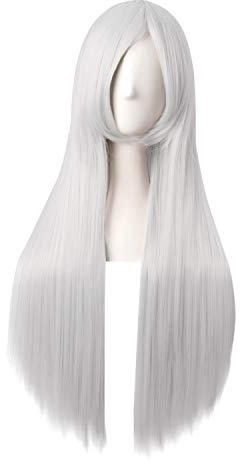 MapofBeauty 32 Zoll/80cm Side Pony Lange Gerade Anime Kostüm Cosplay Partei Perücke (Silber)