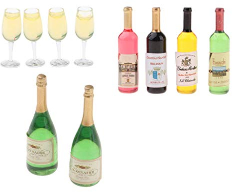 Inzopo 1:12 Dollhouse Beer Glasses Bulk Champagne Wine Bottles Model, Pack of 10pcs, Kitchen Tableware Drinks Fairy Garden Party Decoration
