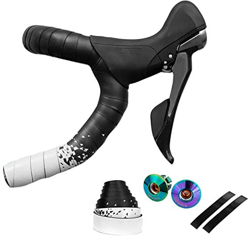 GORIX Lenkerband Lenkergriffband + 2 feste Lenkerstopfen 2 Farben Rennrad MTB Fahrrad Radfahren (GX-097BD) (Weiß)