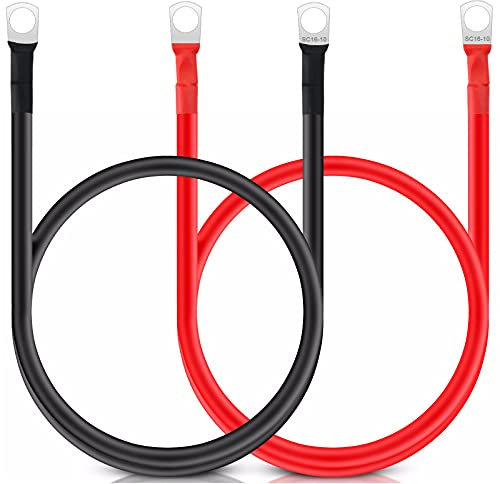 Bolatus 2 Stück Batteriekabel 50cm 5WAG/16mm² Batterie-Kabel 12V Kupferkabel Kupfer Stromkabel mit M10 Ringklemmen Autobatterie Kabel KFZ Kabel für LKW Motorrad Solar Wohnmobil Marine