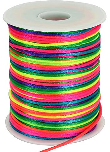TONIFUL 2mm x 100m Nylonschnur Regenbogen, Satinschnur für Armbänder, Schmuckherstellung, Rattail, Makramee, gewachste Zierkordel, Halskette, Perlenfaden, Kumihimo, chinesische Knotenkunst