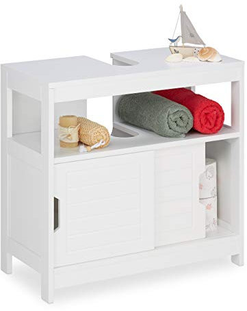 Relaxdays Waschbeckenunterschrank, 2 Fächer, Schiebetüren, Siphon-Ausschnitt, Badunterschrank, HBT: 60,5x60x30cm, weiß