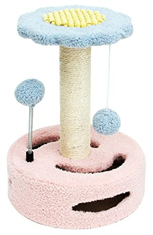 Katzenbaum 35 cm hoch, Katzenkratzbaum mit Aussichtsplattform, Sisal-Stämmen und Katze Lustige Bälle, Stabiler Sonnenblumenform Katzenmöbel Kletterturm für Katzen, Farbe Rosa & Blau