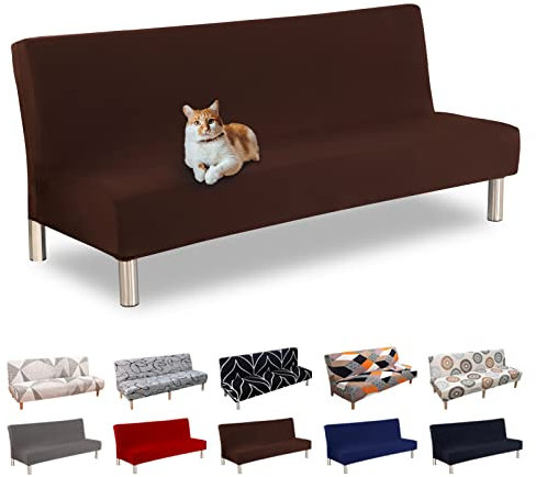 Lydevo Sofabezug ohne Armlehnen 3 Sitzer Sofabettüberzug Stretch Armlehne Sofabettüberzug Sofabezug Armlos Clic Clac Elastisch Couchbezug Futon für Klappcouch ohne Armlehnen,Kaffee