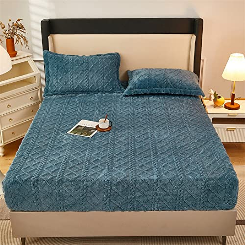 Lanqinglv Fleece Plüsch Spannbettlaken 200x220cm Blau Kuschelige Flauschig Cashmere-Touch Winter Warm Bettlaken Spannbetttuch für Boxspringbett Topper Matratze bis 25-30 cm