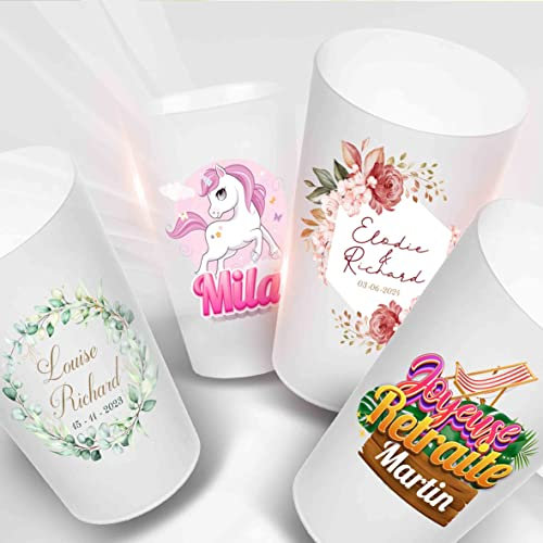 GRAVURE CONCEPT Gobelet Personnalisable - Gobelet 25cL Personnalisé Pour Mariages & Événements - Lot de 25 à 500 au choix (Quadrichromie)