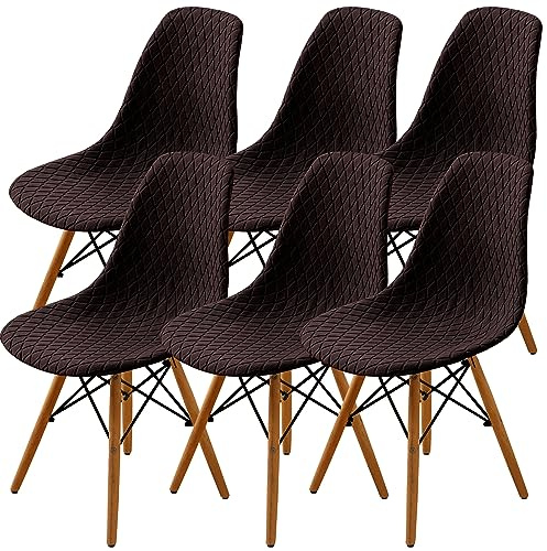 SHENGYIJING Esszimmerstühle Abdeckungen 2/4/6 Stück,Stil Shell Esszimmerstuhl Mid Century Modern Stuhl Sipcover,Gepolsterte Dining Accent Side Stuhlhussen (Braun,6 Pieces)