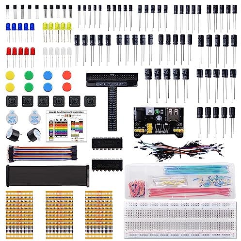 GeeekPi Electronics Components Fun Kit with Power Supply Module, Jumper Cable, Precision Potentiometer, 830 Point Breadboard, Compatible with STM32, Raspberry Pi, Arduino