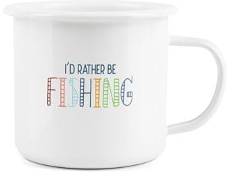 Fishing Enamel Mug - I'd Rather Be Fishing Novelty Durable Hot Drinks Outdoor Cup for Travel Picnics Home Hiking