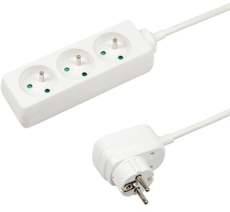 ITENSE - Bloc multiprise, Bloc multiprise 3 Prises - Bloc 3 Prises - 16A - Longueur câble: 1m - avec Interrupteur déporté - Câble HO5VV-F 3G1mm² - Couleur: Blanc -Tension: 230V - Puissance Max: 3680W