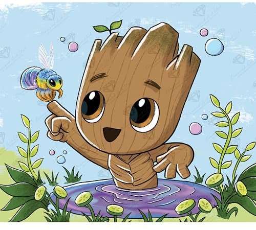 DIAMOND ART CLUB Bathtime and Bee - Kit de pintura de diamantes de Marvel, divertidas manualidades para adultos y todas las edades, lienzo de arte de diamantes redondos para principiantes, 15 x 13