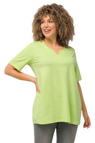 Ulla Popken Maglietta, A-Line, Scollo a Tunica, Mezza Manica T-Shirt, Verde Lime, 68 IT/70 IT Donna