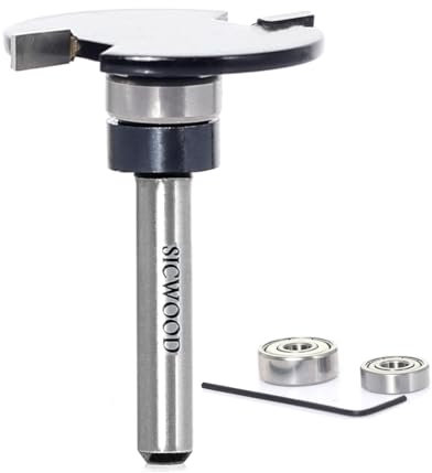 Top Bearing Slot Cutter Router Bit - 1/4 Inch Shank, with 2 Bearings 3/4 and 5/8, Cut Height 5/32 , Carbide Tip Slot Cutting Bit/Slotting Cutter, for Wood Flooring Grooves