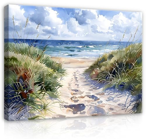 WallArena - Leinwand Bilder - Strand Meer Natur wie gemalt Pastell Landschaft - 40x30 cm Leinwandbilder - Bild auf leinwand - Wandbild XXL groß Wandbilder für Wohnzimmer Schlafzimmer Modern