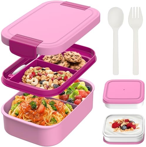BIBURY Brotdose für Kinder und Erwachsene Mit Fächern, 1960 ML BPA-Frei, Auslaufsicher Lunchbox, Bento Box Mit Besteck und Saucenbox für Schule, Picknick & Unterwegs