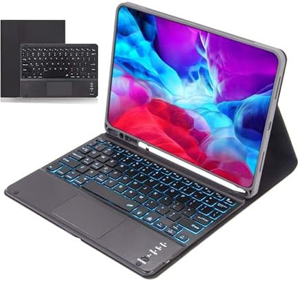 CHAINORA Funda con Teclado Español para iPad Air 6th 11”2024,iPad Air 5/4 Generación 10.9”2022/2020, con Touchpad, Carcasa PU Delgada con Retroiluminados Bluetooth Inalámbrico (Black)