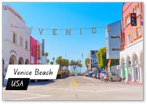 Kühlschrankmagnet Los Angeles, Kalifornien – ikonisches Venedig-Schild unter klarem blauem Himmel am Strand von Venedig