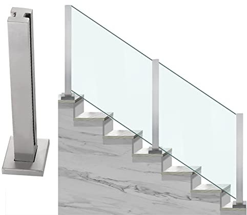 Square Glass Stairway Railing Post, Silver Handrail Balustrade Bracket Pole with Screw, Hallway/Loft Staircase/Exterior Pool/Platform,Middle Post-105cm/41.4in