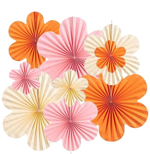 Dinghaole 9 tück Papier Fächer Dekoration, Zarte Papier Fächer Dekoration Papierblumen, Blumen Papier Party Deko Set, für Hochzeit Geburtstag Tea Party Tischdeko Classroom Baby Shower