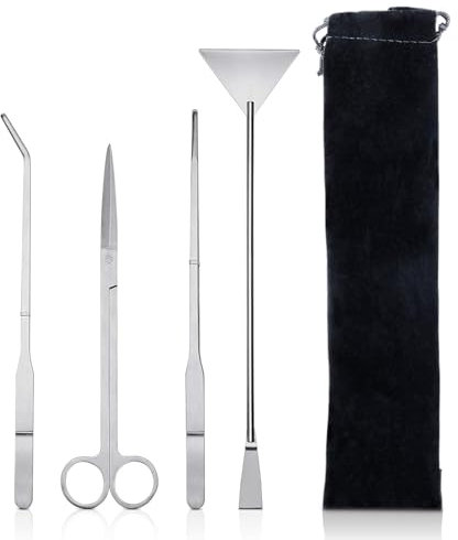 4 in 1 Terrarium Tools Set Stainless Steel Aquarium Starter Kit,Aquascaping Tools with Long Tweezers Scissors Spatula Anti-Rust Fish Tank Starter Kits for Aquarium Plants