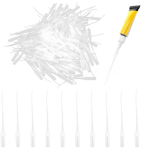 100 Pcs Plastic Glue Extender Tips, 0.1mm Glue Extender Precision Applicator Micro Tips Pipette Dropper for Lab Dispensing Adhesive Dispensers DIY Arts Crafting (White)