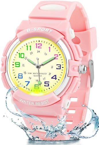 GUUMUXIN Analoge Kinderuhr mit Bunten Lichtern für Jungen und Mädchen, 30M wasserdichte Lernuhr TPU Armband Outdoor Sportuhr für 5-16 Jahre