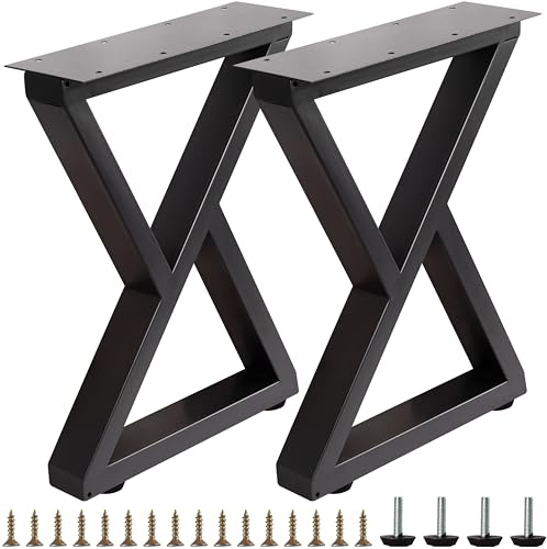 VASGOR Lot de 2 pieds de table en métal robuste de 40,6 cm, design double triangle, pieds de meubles pour banc, table basse, projets de bricolage – Vis et protections de sol (40,6 cm, forme Z)