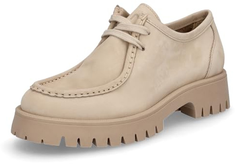 Mids MINKA Damen Schnürschuh aus Nubuckleder in Sand, Lederfutter, flaches Fußbett, flexible Profilsohle, Mokassin-Naht, ideal für Frühjahr & Sommer