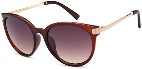 styleBREAKER Damen Sonnenbrille in Katzenaugen Cat-Eye Form, Kunststoff Vollrand Gestell und Metall Bügel 09020073, Farbe:Gestell Braun-Gold/Glas Braun Verlauf
