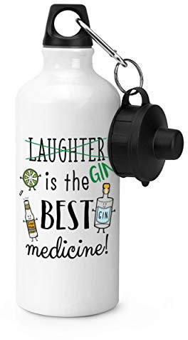Laughter Gin Is The Best Medicine Sports Bottle Water Gym 600ml White