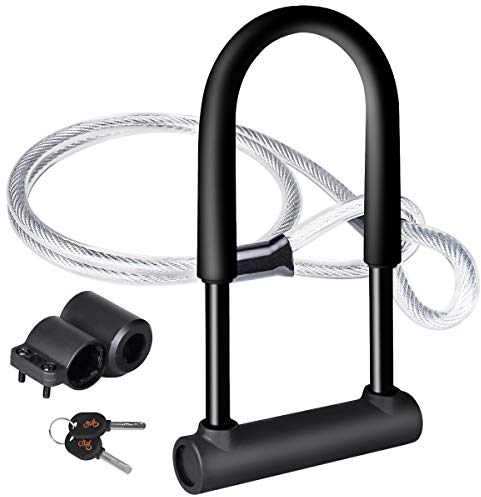 DINOKA Antirrobo en forma de U para bicicleta, antirrobo en D, de alta seguridad, con cable flexible de acero de 1,2 m, L